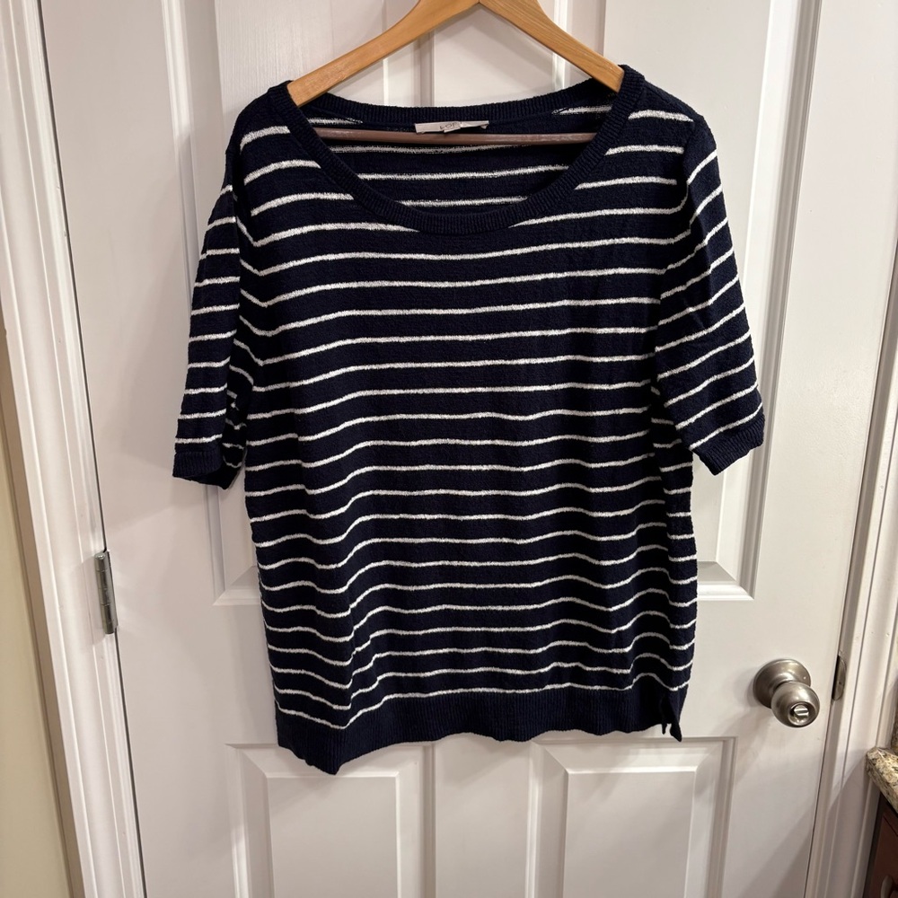 LOFT Navy and White Striped Crew Neck Sweater XXL